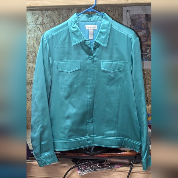 Purple, Teal Green, Pink Worthington Silk Blouse Jackets Size Large - Picture 4 of 9